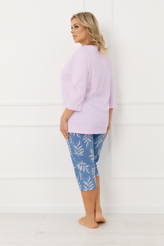 Piżama damska Erula Italian Fashion bawełna jersey 3/4 plus size- różowy