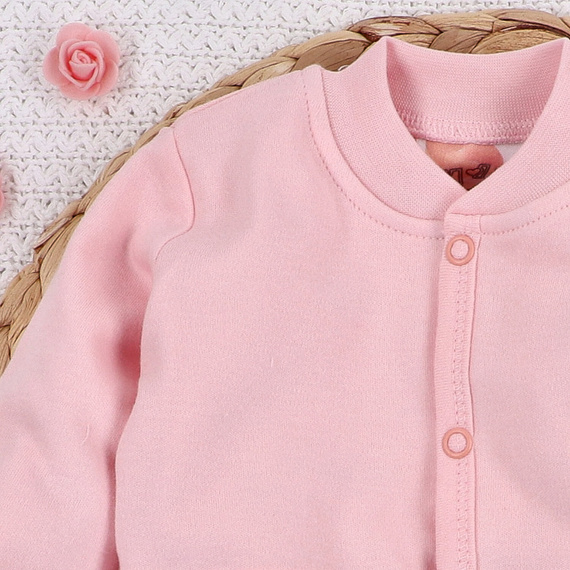 ABN-5429 Kolorowe kwiatki Bluza dresowa rozpinana z bawełny organicznej Nini różowy 