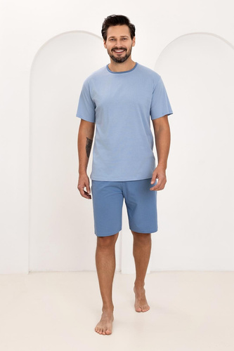 Regina 508 Piżama męska 100% bawełna krótki rękaw niebieska