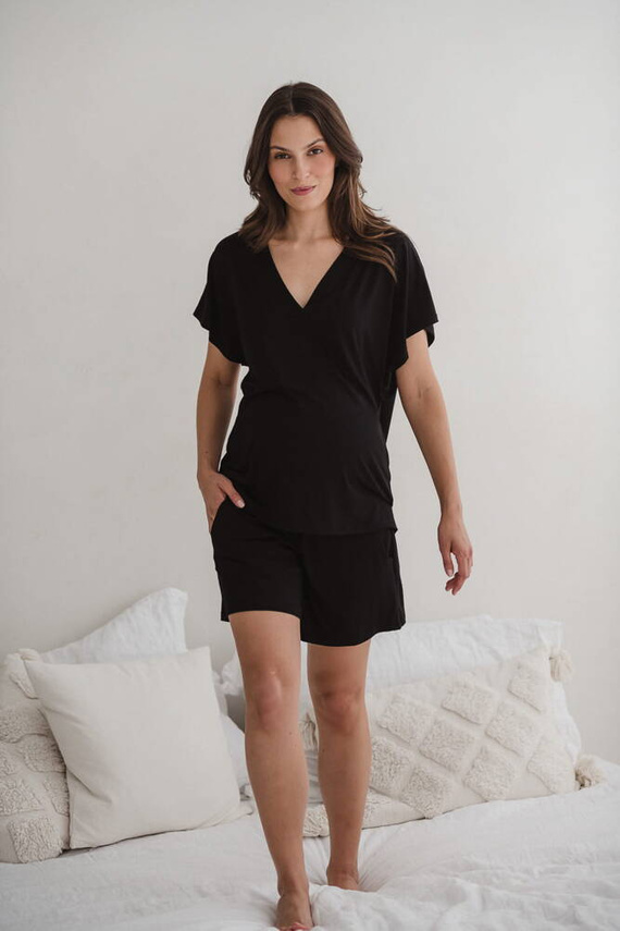 Moon bambusowe spodnie od piżamy ciążowej krótkie Milk&Love czarny 