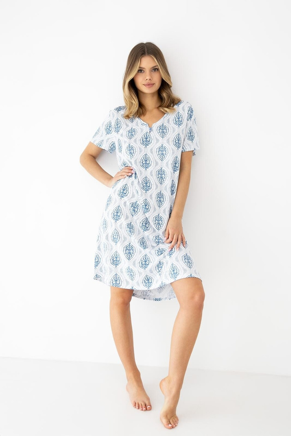 Jazmin Sensi koszula nocna wiskoza V-neck biało-niebieska