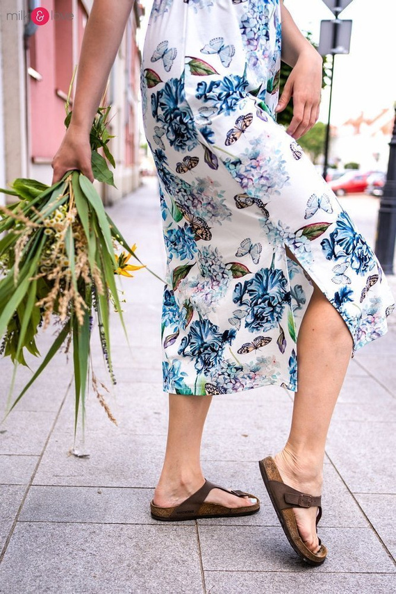 Sukienka ciążowa i do karmienia Two Ways LONG Milk&Love granatowa w tropikalne liście