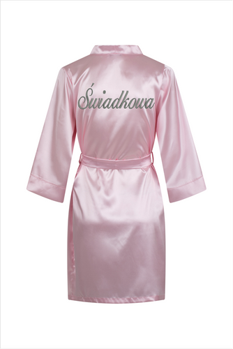 Świadkowa Szlafrok damski satynowy ByShelly - różowy/srebrny