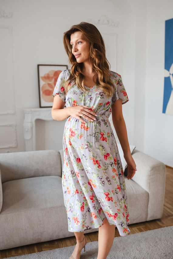 Lovely Dress Midi Milk & Love Sukienka Ciążowa i Do Karmienia Błękitna w Owoce