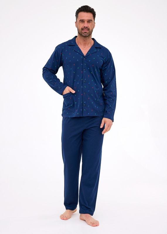 114/79 Piżama męska Cornette | Rozpinana, 100% bawełna, kołnierzyk i kieszenie