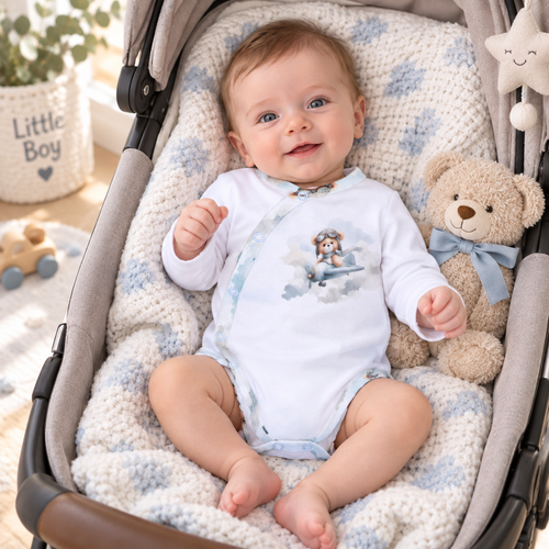 NINI ABN-5742/BIA Body kopertowe organiczne Baby Bear Pilot białe