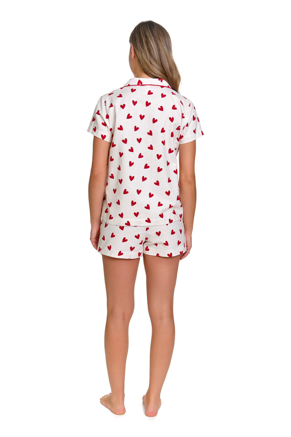 Piżama damska 7441 Doctor Nap bawełna krótki rękaw spodenki w serduszka guziki