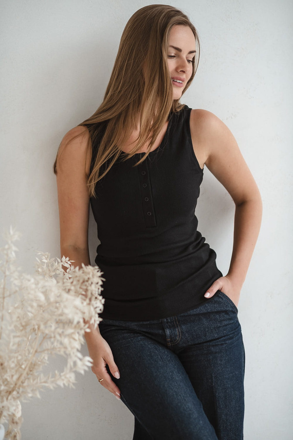 Tummy Koszulka ciążowa i do karmienia – prążkowana, na ramiączkach Milk&Love czarny