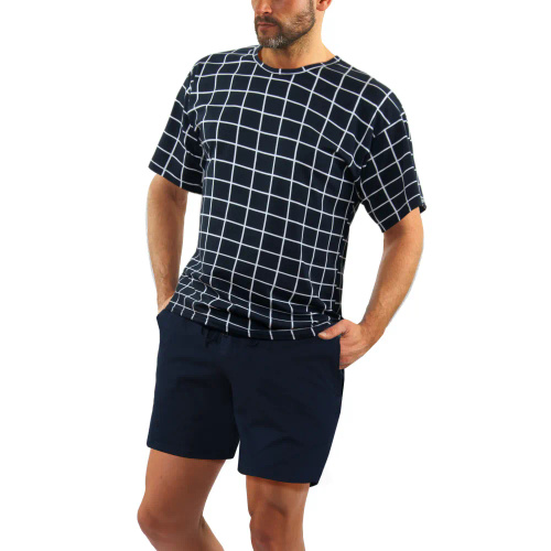 2485/02 Piżama Męska krótki rękaw, spodenki Sesto Senso granatowy