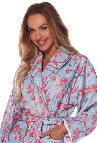 2216 Fida Długi Szlafrok Damski L&L -niebieski