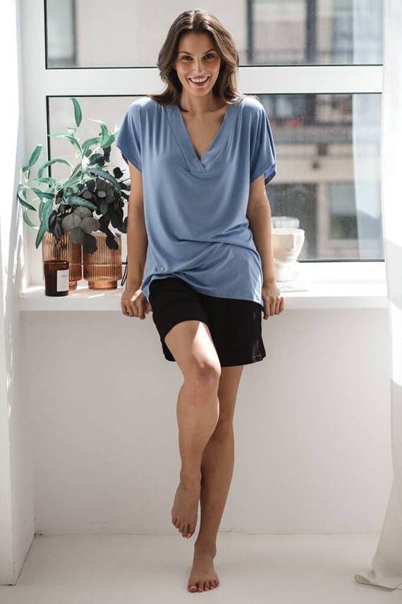 Moon bambusowe spodnie od piżamy ciążowej krótkie Milk&Love czarny 