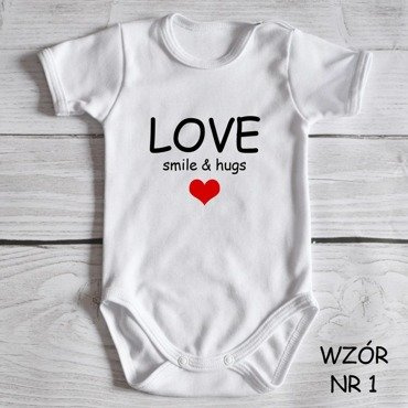 Body krótki rękaw "Love smile & hugs " Moocha biało-czerwone
