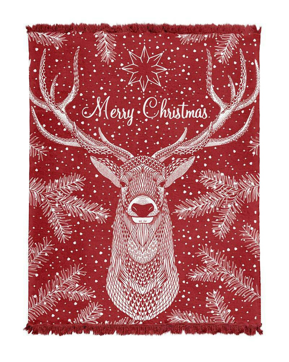 082 JB Koc świąteczny z frędzlami renifer Detexpol czerwony