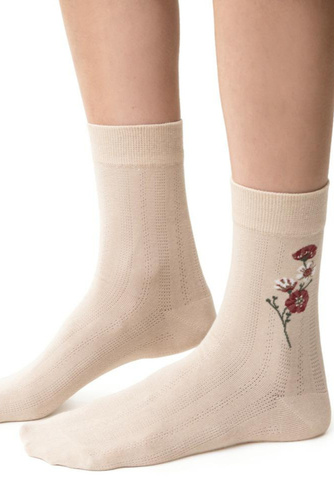 Skarpetki damskie Steven Planeta Ziemia art.017 beżowy jasny 042– bawełna, wzory, komfort