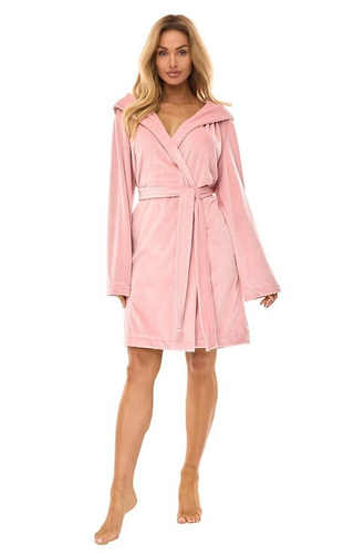 2509 Szlafrok damski L&L Luna krótki z kapturem pudrowy róż – wygodny i lekki