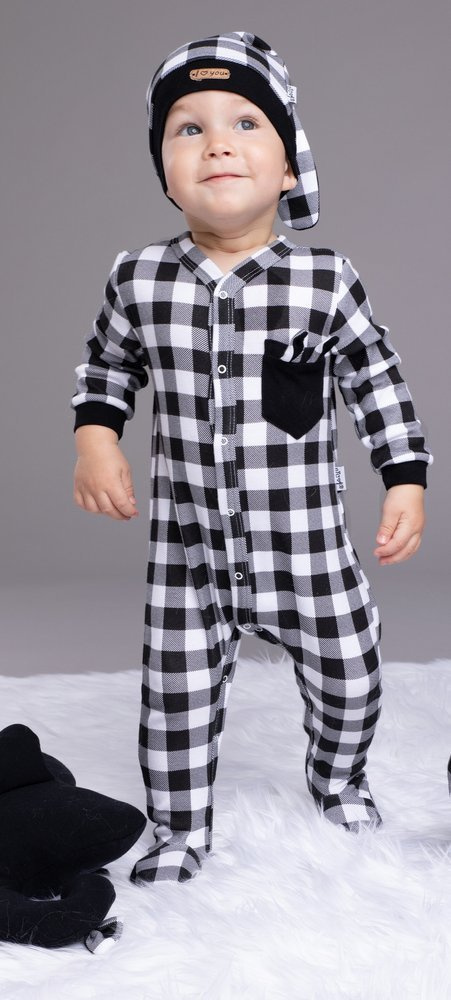 163356 Pajacyk niemowlęcy "Bunny Kratka" Nicol - czarno-biały