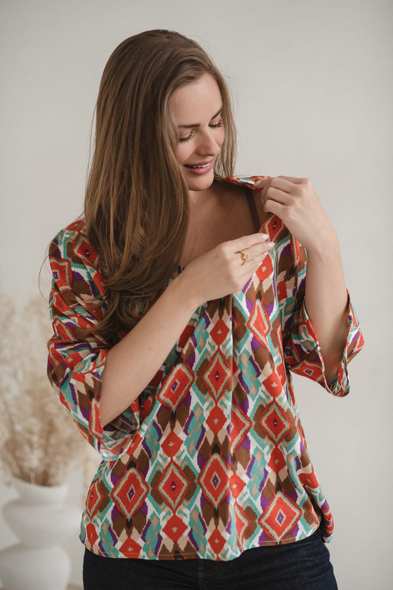 Bahama Mama Bluzka ciążowa do karmienia Milk&Love w print Boho– wiskoza, rękaw 3/4, oversize
