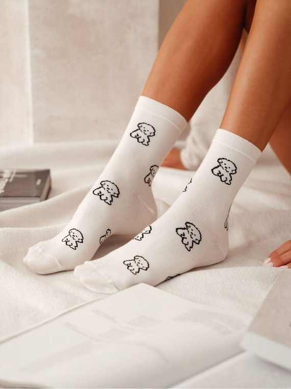 0200-155 Szczeniaczki Skarpety damskie Milena -ecru