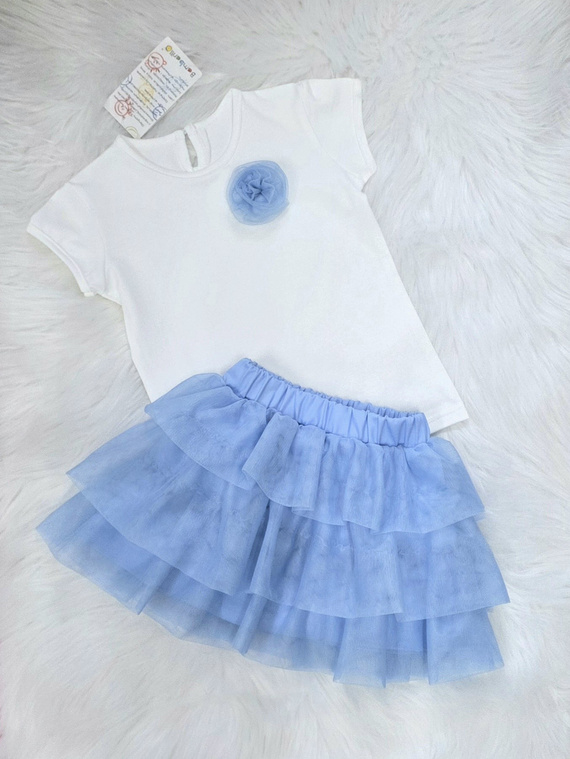 Róża bluzka dziewczęca Bambarillo śmietankowa elegancka z aplikacją niebieską 