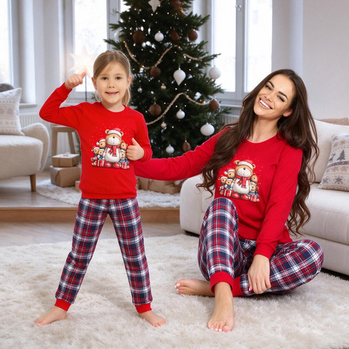 Cornette 594/205 592/205 Family Christmas Piżama Dziewczęca Bawełniana Czerwona