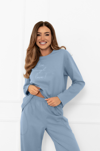 Piżama damska Ksara Italian Fashion – bawełniana, długi rękaw i spodnie z kieszeniami - stalowy 