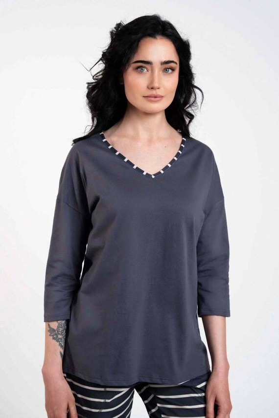 Betty Piżama Damska 3/4 rękaw, długie spodnie Italian Fashion - druk grafitowy/grafitowy