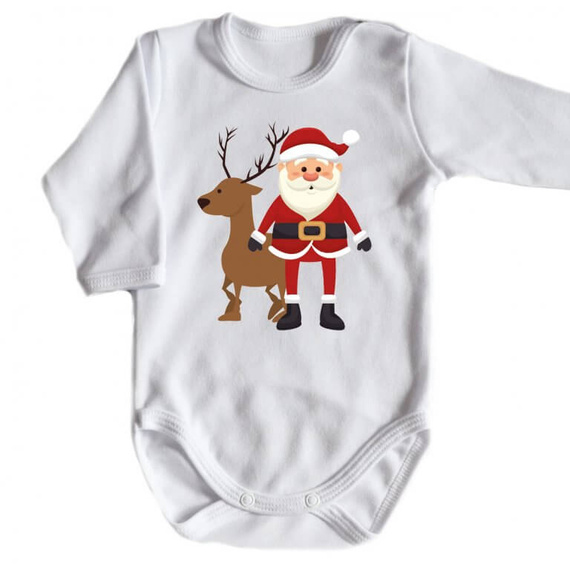 "Mikołaj z jelonkiem BOŻE NARODZENIE" Body długi rękaw biały