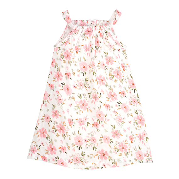 Muślinowa sukienka na ramiączkach Flowers ecru Pinokio z nadrukiem kwiatów