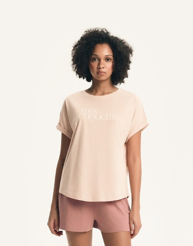 Piżama damska 44487 peach Emela Henderson – Bawełniana, krótki rękaw, szorty, regulowany pas