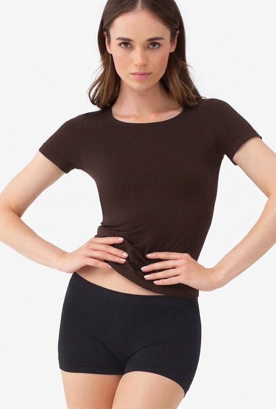 Gatta T-Shirt 2K 608 koszulka damska bezszwowa z mikrofibry krótki rękaw dark choco