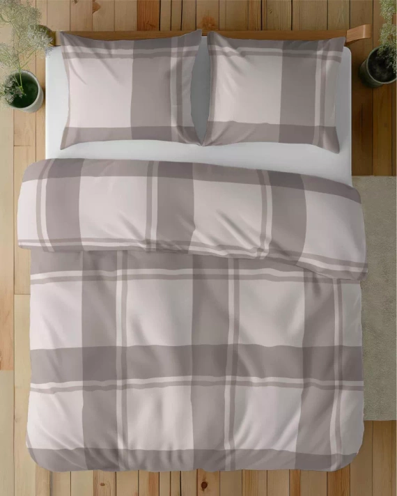 5218 B Pościel satynowa kratka Detexpol beżowy 