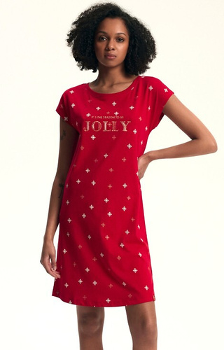 43720 Dotie Świąteczna koszula nocna damska Henderson – bawełna, krótki rękaw