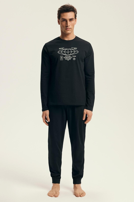 Piżama męska Henderson Core 43469 Loger czarna– bawełna, długi rękaw, eleganckie opakowanie