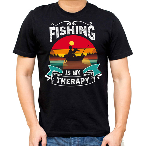 SKU M31 Koszulka Moocha Fishing Therapy Bawełniana dla Wędkarza z Nadrukiem czarna