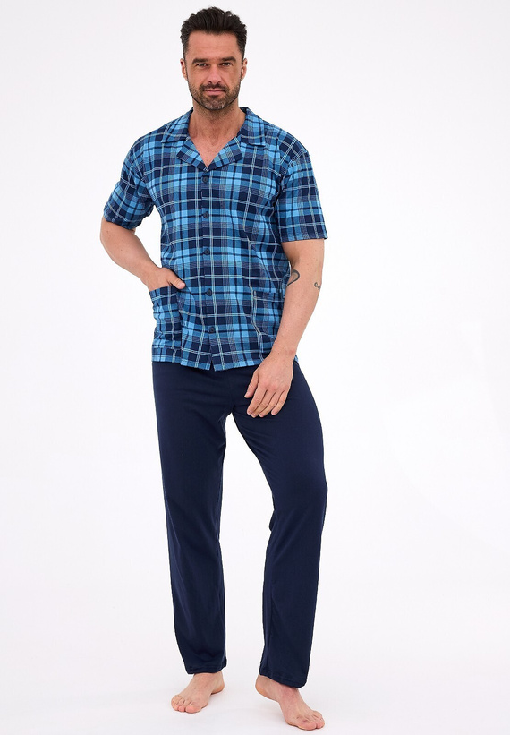 318/58 Piżama męska Cornette – rozpinana bawełniana w kratę, z kołnierzykiem