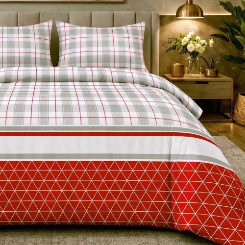 Pościel flanelowa Flanelove 31520/2 bawełna 160 g/m² szaro-czerwona kratka