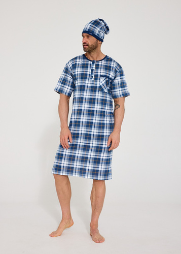 Cornette – męska koszula nocna 109/37 z bawełny 100%, krótki rękaw i dekolt na guziki