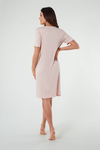 Puntini Damska koszula nocna, krótki rękaw Italian Fashion - pudrowy róż