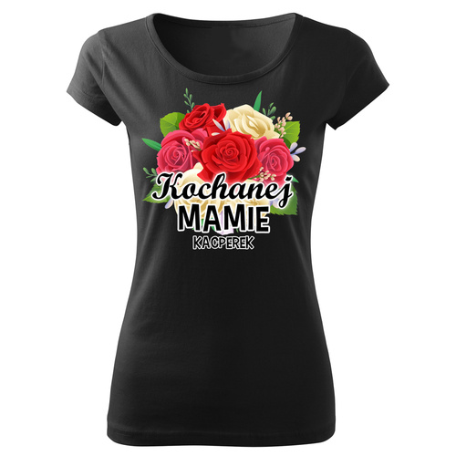 SKU D039 "Kochanej mamie + imię" koszulka damska Dzień Mamy Moocha czarny