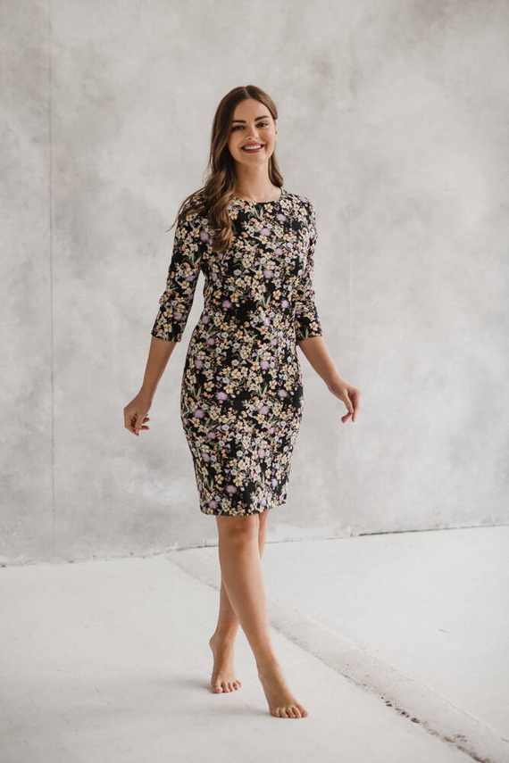 Milky Classic Sukienka do karmienia Milk&Love rękaw 3/4 czarna w kwiatuszki