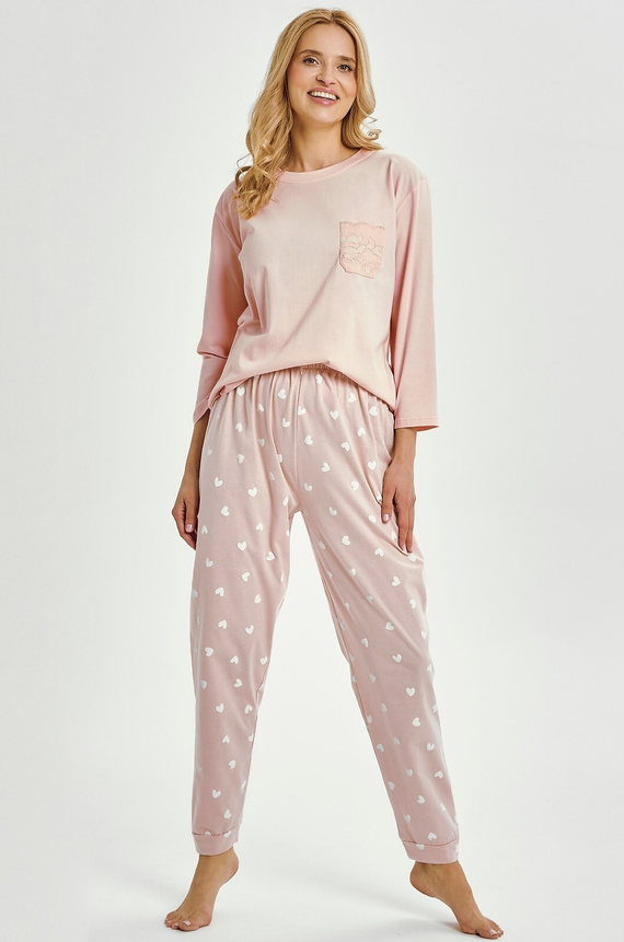 Nori 3442 Piżama damska Taro  różowa bawełna rękaw 7/8 wygodna