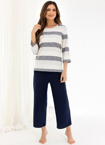 719 Piżama damska Regina granatowa– wiskoza i bawełna, rękaw 3/4, spodnie 3/4