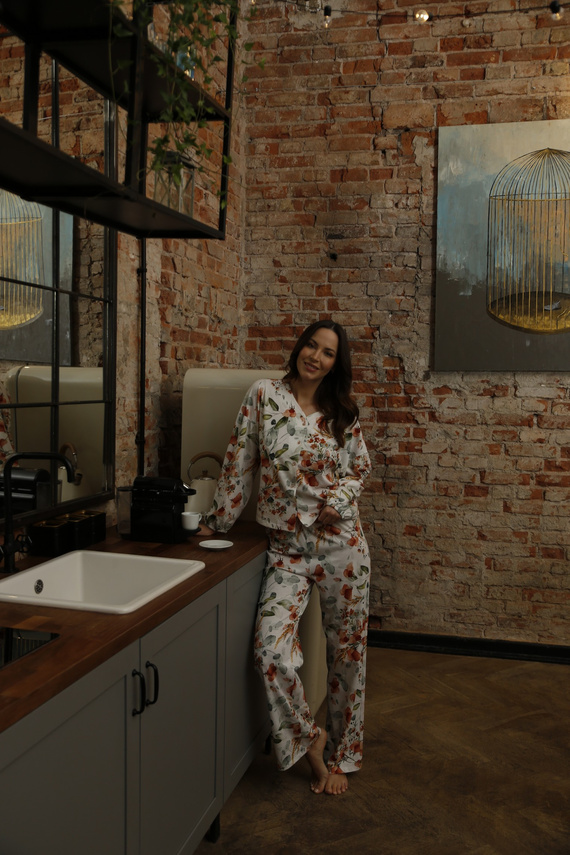 86679 Marcella spodnie piżamowe Mewa druk w kwiaty