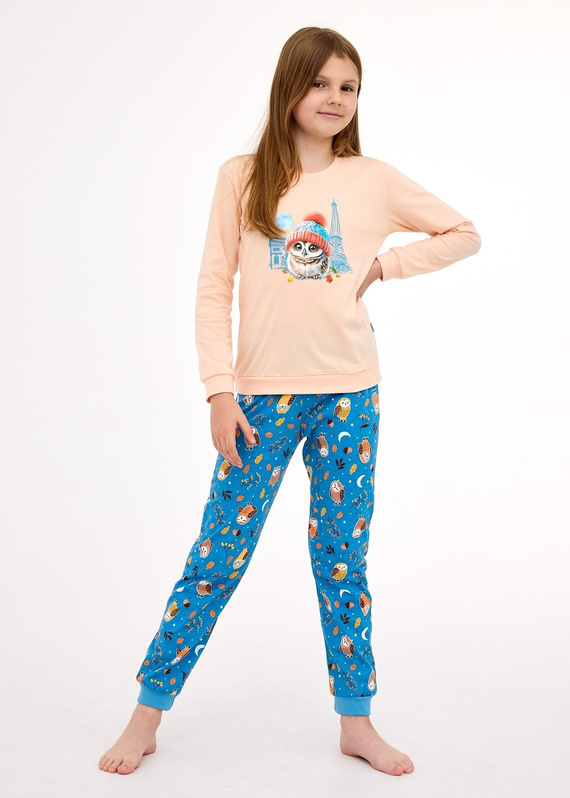 977/188, 978/188 Piżama dziewczęca Paris  – bawełna, długi rękaw, kolor brzoskwiniowy