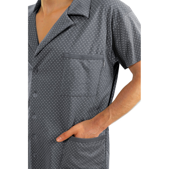 Rozpinana Piżama Męska krótki rękaw Sesto Senso - kotwiczki grafit