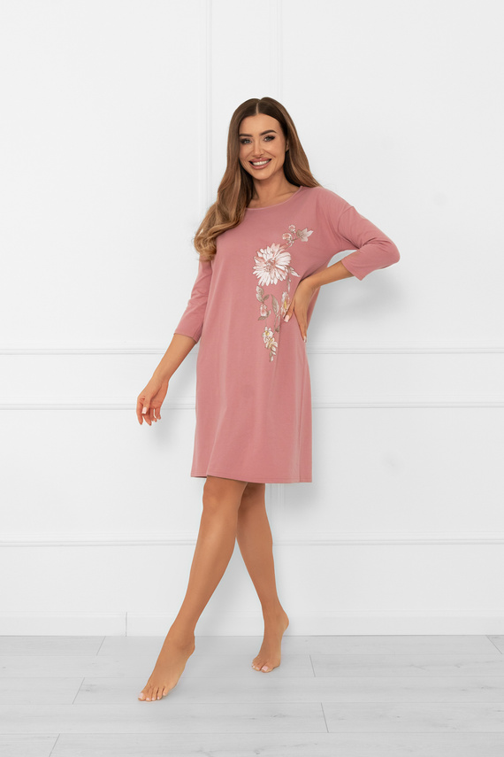 Koszula nocna damska Akita – bawełna, rękaw 3/4, aplikacja kwiatowa Italian Fashion