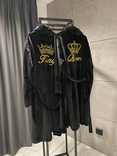 Queen + Korona Szlafrok damski polarowy ByShelly - czarny/złoty