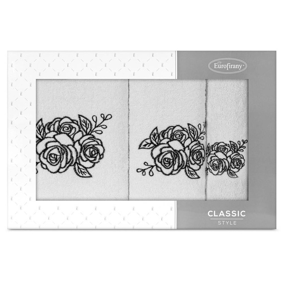 Rosalia Komplet ręczników z haftem z motywem róż Eurofirany biały/czarny