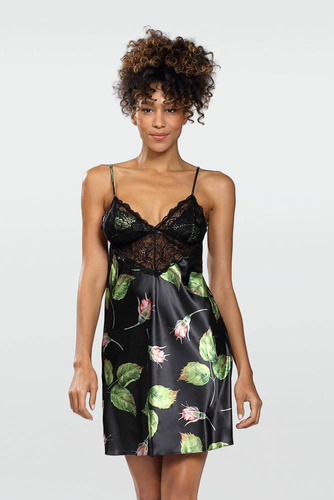 Flowers Halka satynowa koszulka damska DKaren - DK-HA 08 czarny