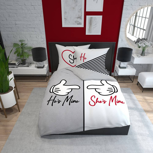 4103 A Holland 129 Pościel bawełniana He`s Mine She`s Mine Detexpol szary/biały 